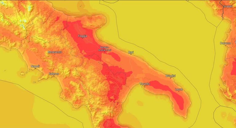 Meteo Puglia sabato 7 Giugno, previsioni mappa del calore